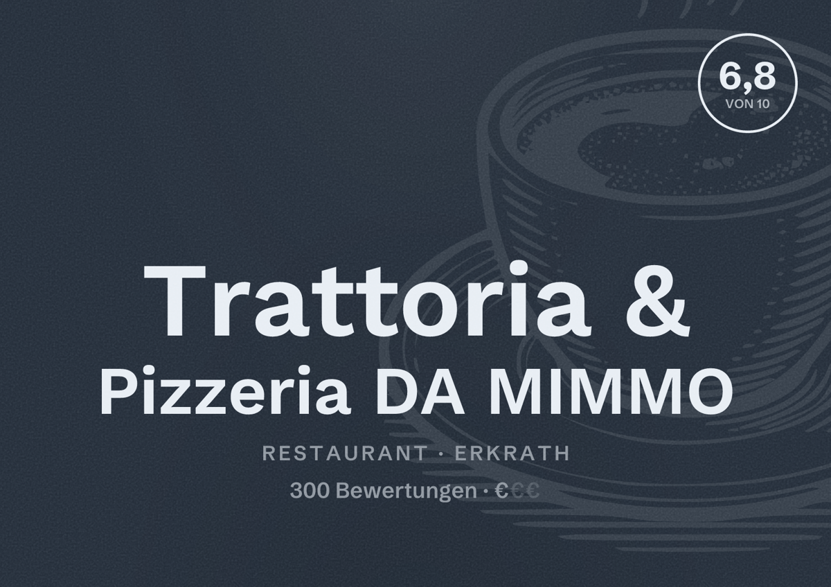 Illustriertes Poster von Trattoria & Pizzeria DA MIMMO, Restaurant in Erkrath: Bewertung 6,8 von 10 aus 300 Bewertungen, Preisniveau €