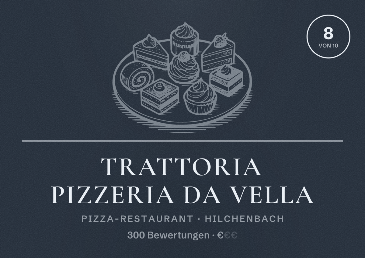 Illustriertes Poster von Trattoria Pizzeria Da Vella, Pizza-Restaurant in Hilchenbach: Bewertung 8 von 10 aus 300 Bewertungen, Preisniveau €