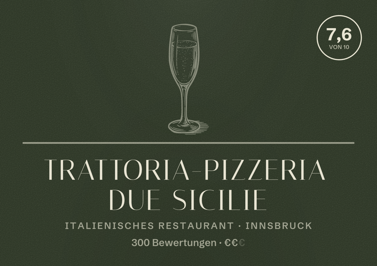Illustriertes Poster von Trattoria-Pizzeria Due Sicilie, Italienisches Restaurant in Innsbruck: Bewertung 7,6 von 10 aus 300 Bewertungen, Preisniveau €€