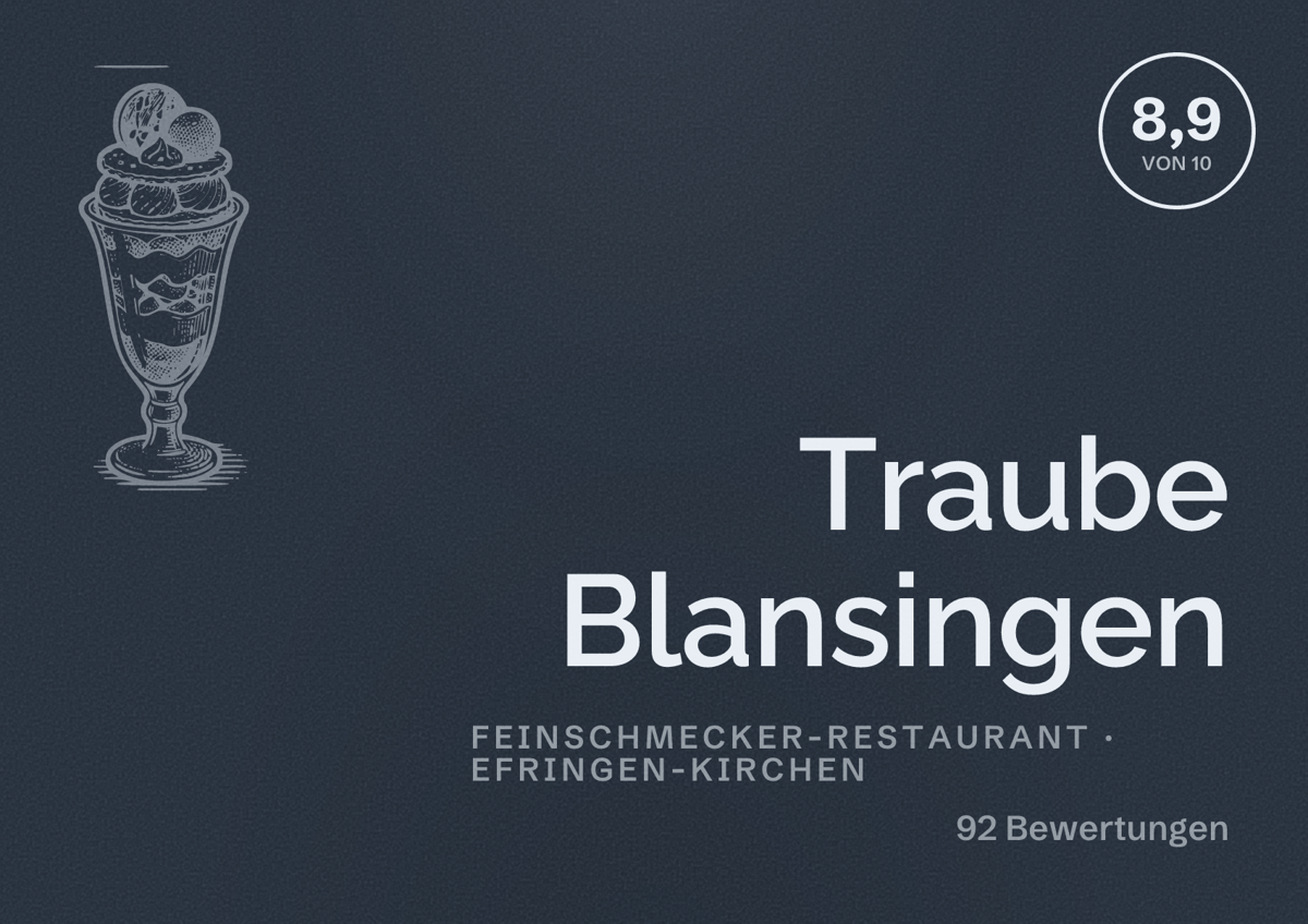 Illustriertes Poster von Traube Blansingen, Feinschmecker-Restaurant in Efringen-Kirchen: Bewertung 8,9 von 10 aus 92 Bewertungen