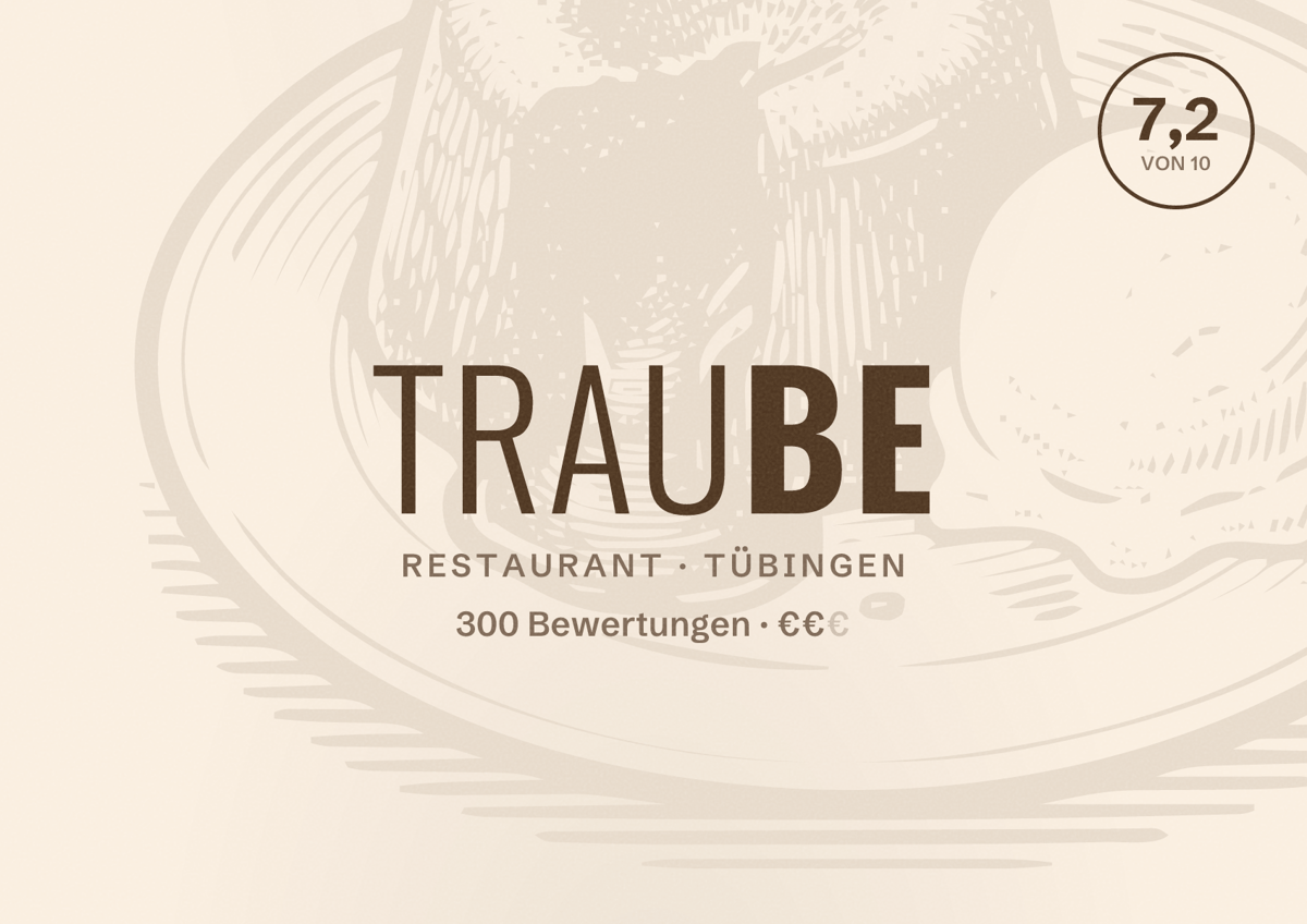 Illustriertes Poster von Traube, Restaurant in Tübingen: Bewertung 7,2 von 10 aus 300 Bewertungen, Preisniveau €€
