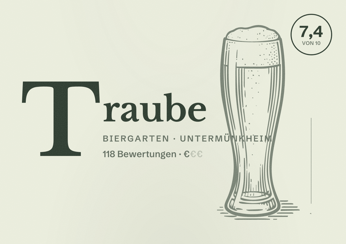 Illustriertes Poster von Traube, Biergarten in Untermünkheim: Bewertung 7,4 von 10 aus 118 Bewertungen, Preisniveau €
