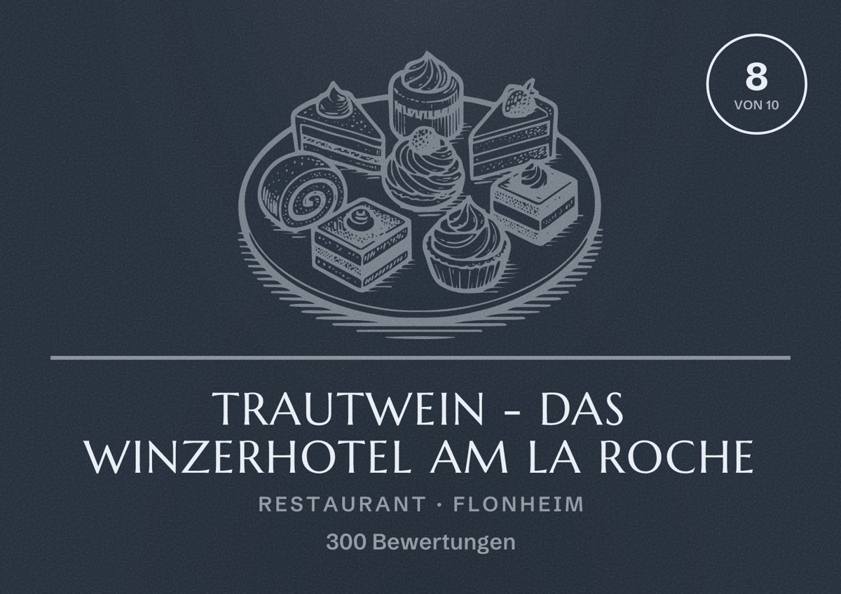 Illustriertes Poster von Trautwein - Das Winzerhotel am La Roche, Restaurant in Flonheim: Bewertung 8 von 10 aus 300 Bewertungen