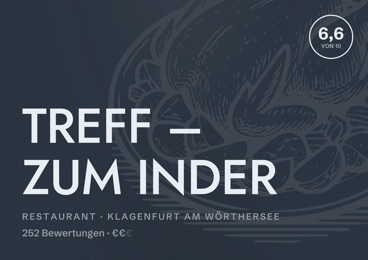 Illustriertes Poster von TREFF – ZUM INDER, Restaurant in Klagenfurt am Wörthersee: Bewertung 6,6 von 10 aus 252 Bewertungen, Preisniveau €€