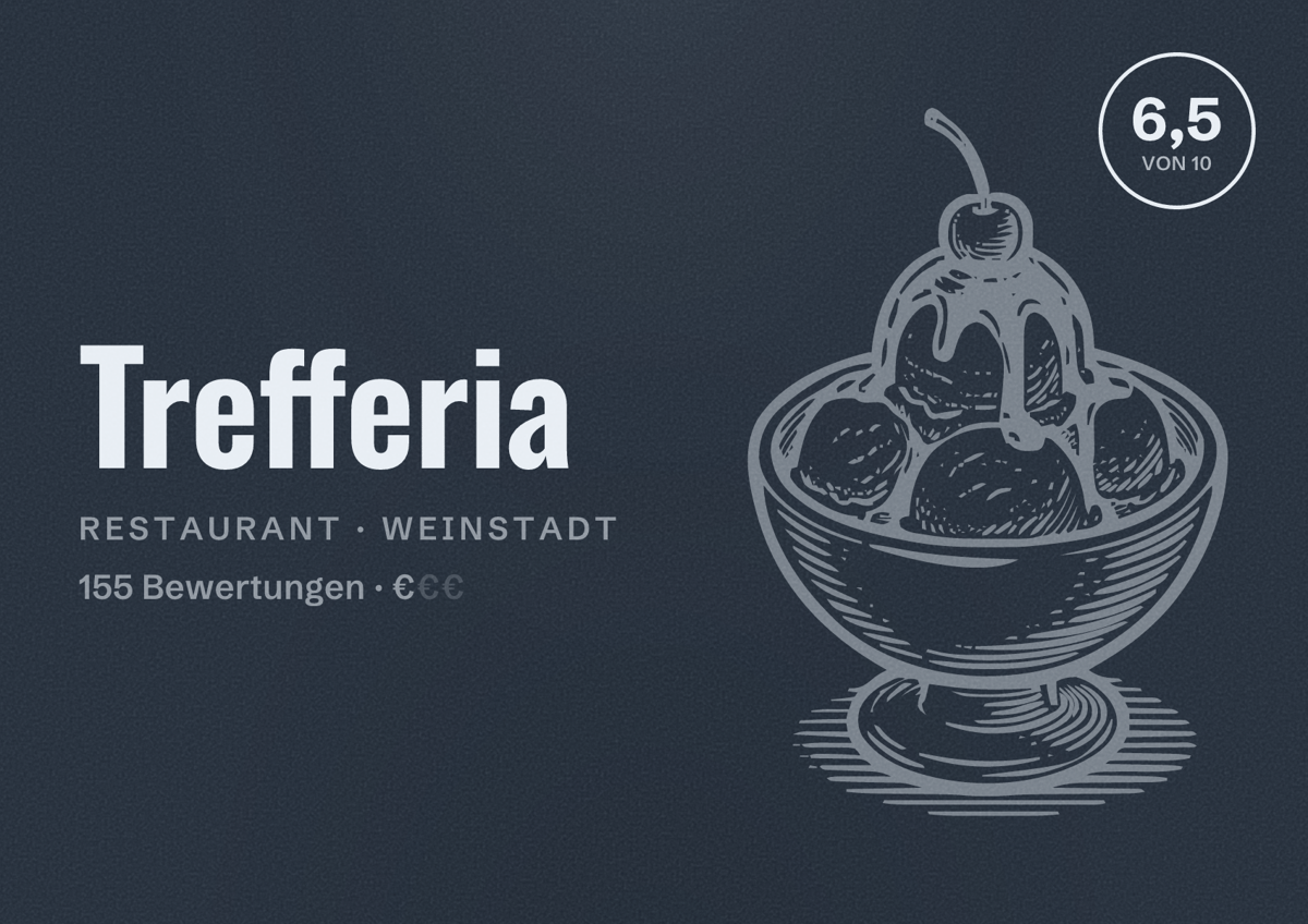 Illustriertes Poster von Trefferia, Restaurant in Weinstadt: Bewertung 6,5 von 10 aus 155 Bewertungen, Preisniveau €