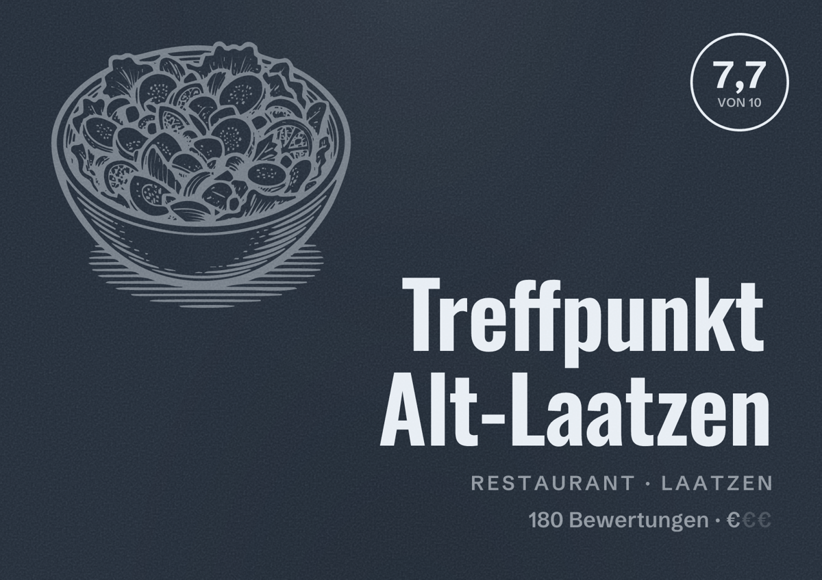 Illustriertes Poster von Treffpunkt Alt-Laatzen, Restaurant in Laatzen: Bewertung 7,7 von 10 aus 180 Bewertungen, Preisniveau €