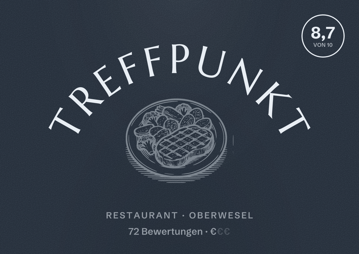 Illustriertes Poster von Treffpunkt, Restaurant in Oberwesel: Bewertung 8,7 von 10 aus 72 Bewertungen, Preisniveau €