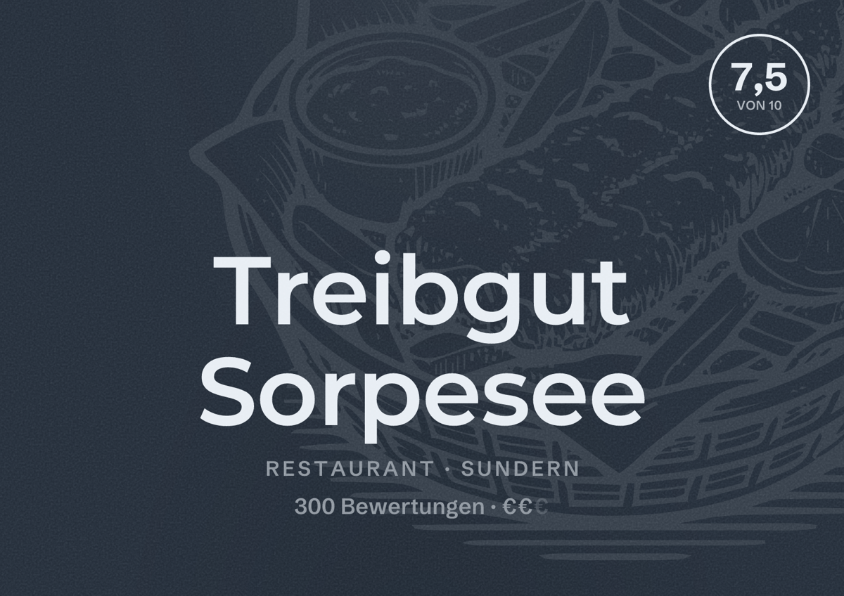 Illustriertes Poster von Treibgut Sorpesee, Restaurant in Sundern: Bewertung 7,5 von 10 aus 300 Bewertungen, Preisniveau €€
