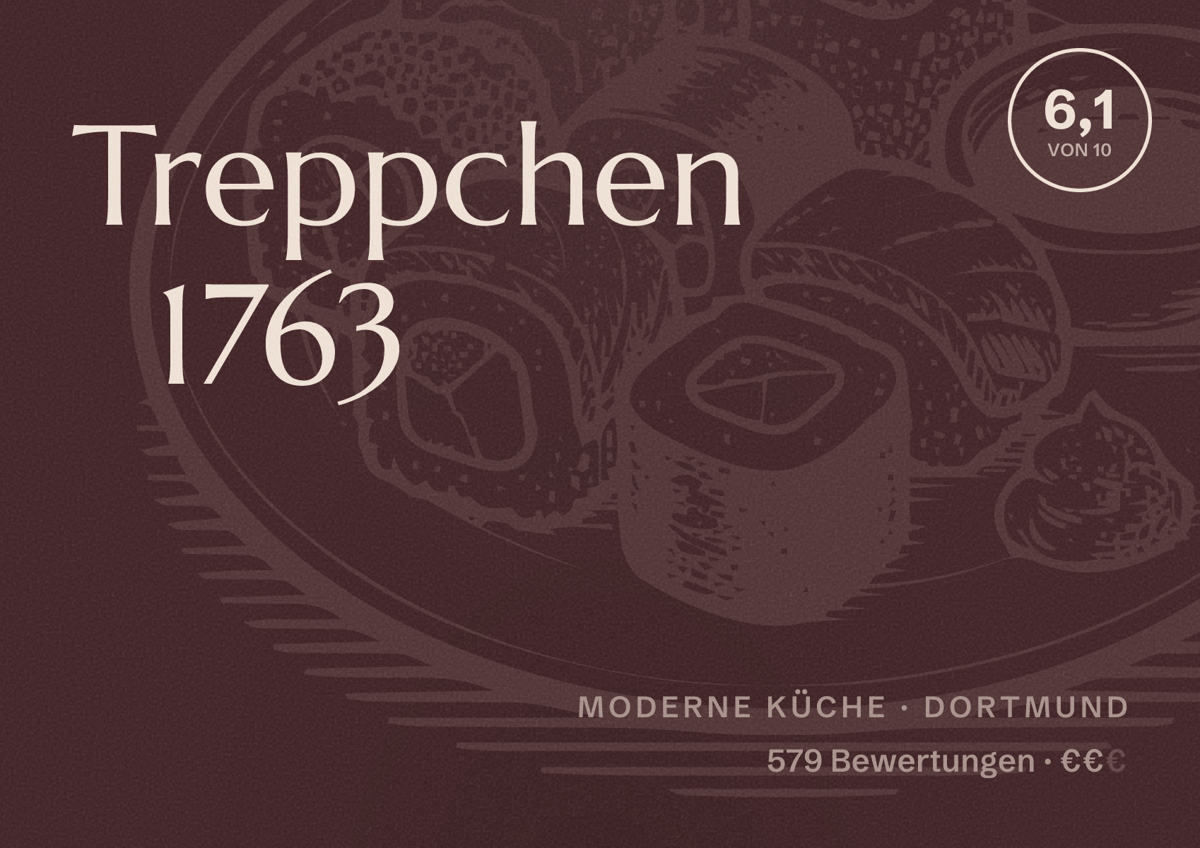 Illustriertes Poster von Treppchen 1763, Moderne Küche in Dortmund: Bewertung 6,1 von 10 aus 579 Bewertungen, Preisniveau €€