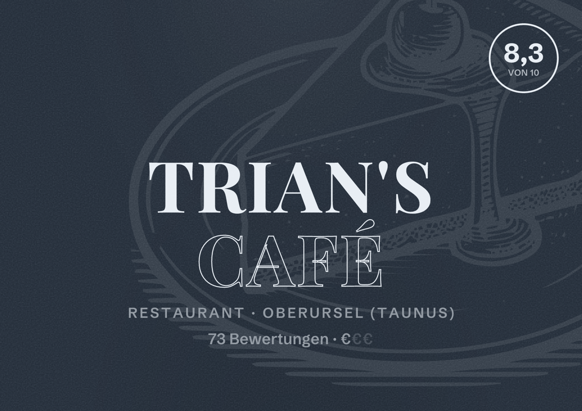 Illustriertes Poster von Trian's Café, Restaurant in Oberursel (Taunus): Bewertung 8,3 von 10 aus 73 Bewertungen, Preisniveau €