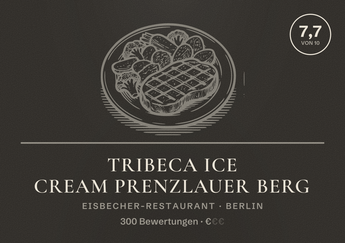 Illustriertes Poster von Tribeca Ice Cream Prenzlauer Berg, Eisbecher-Restaurant in Berlin: Bewertung 7,7 von 10 aus 300 Bewertungen, Preisniveau €