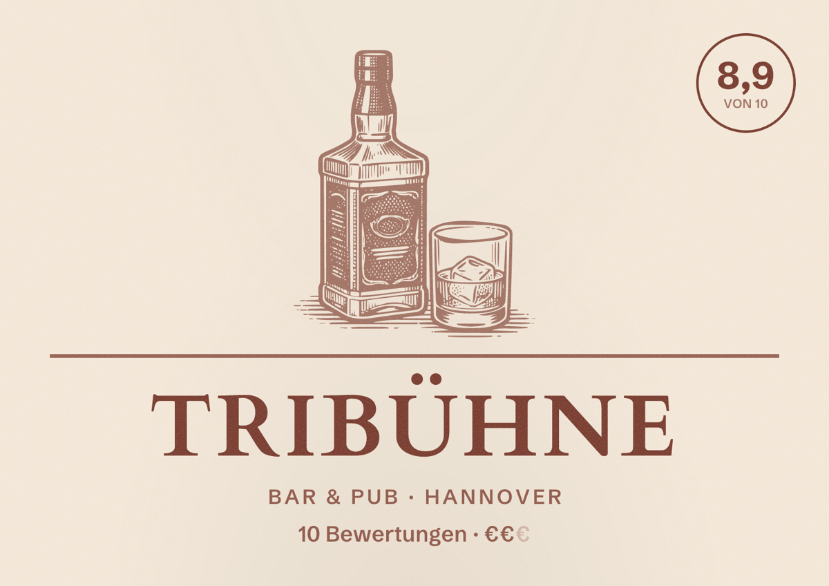 Illustriertes Poster von TriBühne, Bar & Pub in Hannover: Bewertung 8,9 von 10 aus 10 Bewertungen, Preisniveau €€