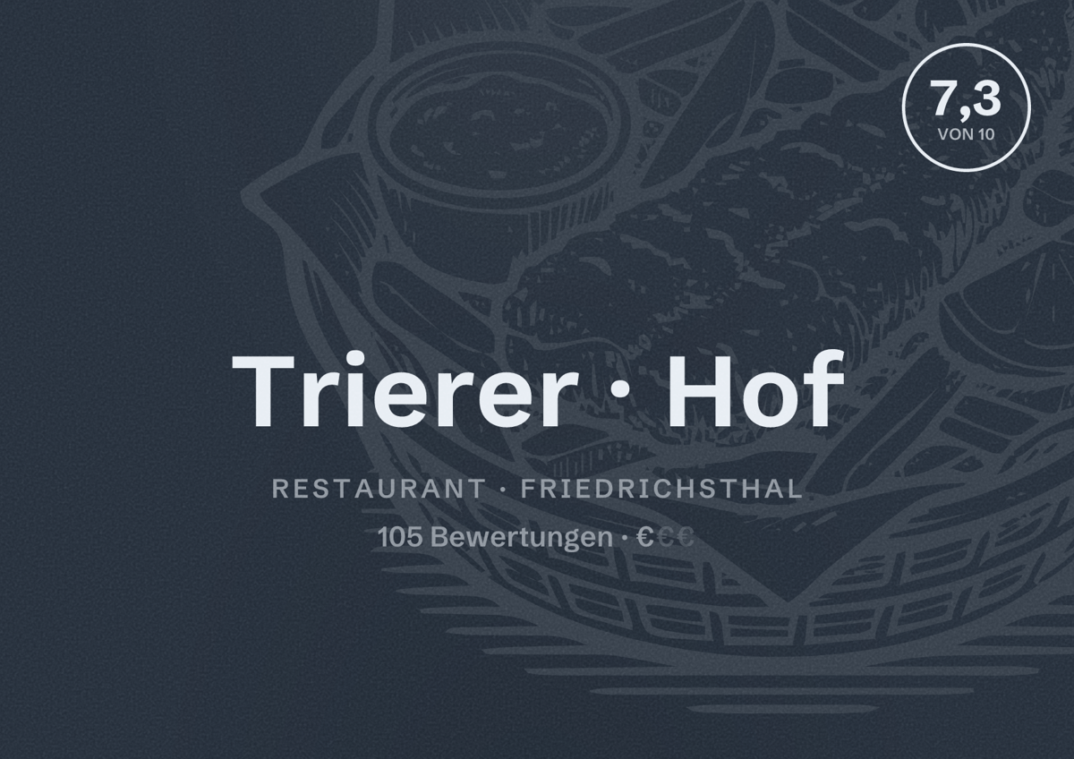Illustriertes Poster von Trierer Hof, Restaurant in Friedrichsthal: Bewertung 7,3 von 10 aus 105 Bewertungen, Preisniveau €