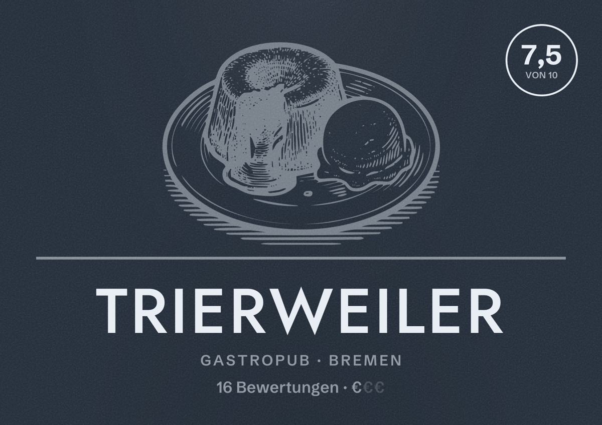 Illustriertes Poster von Trierweiler, Gastropub in Bremen: Bewertung 7,5 von 10 aus 16 Bewertungen, Preisniveau €