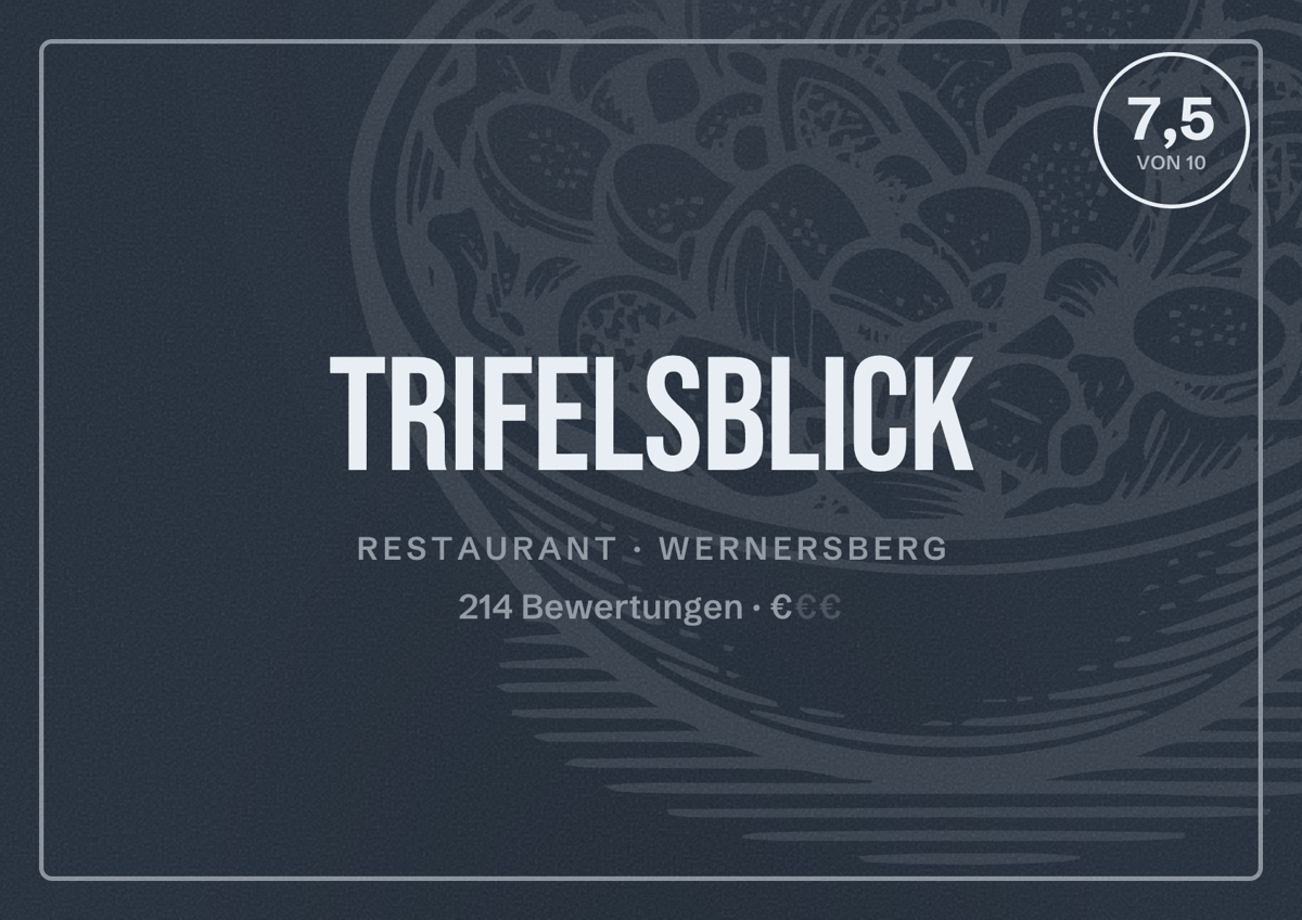 Illustriertes Poster von Trifelsblick, Restaurant in Wernersberg: Bewertung 7,5 von 10 aus 214 Bewertungen, Preisniveau €