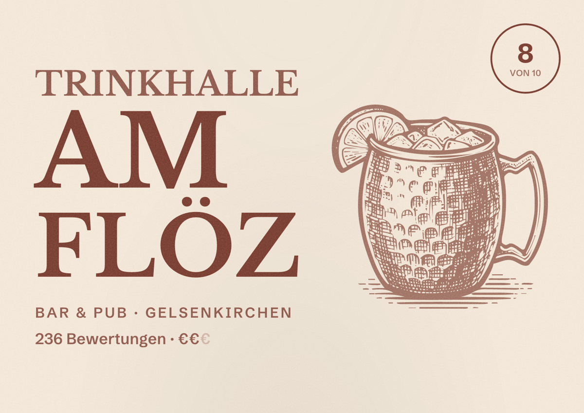 Illustriertes Poster von Trinkhalle am Flöz, Bar & Pub in Gelsenkirchen: Bewertung 8 von 10 aus 236 Bewertungen, Preisniveau €€