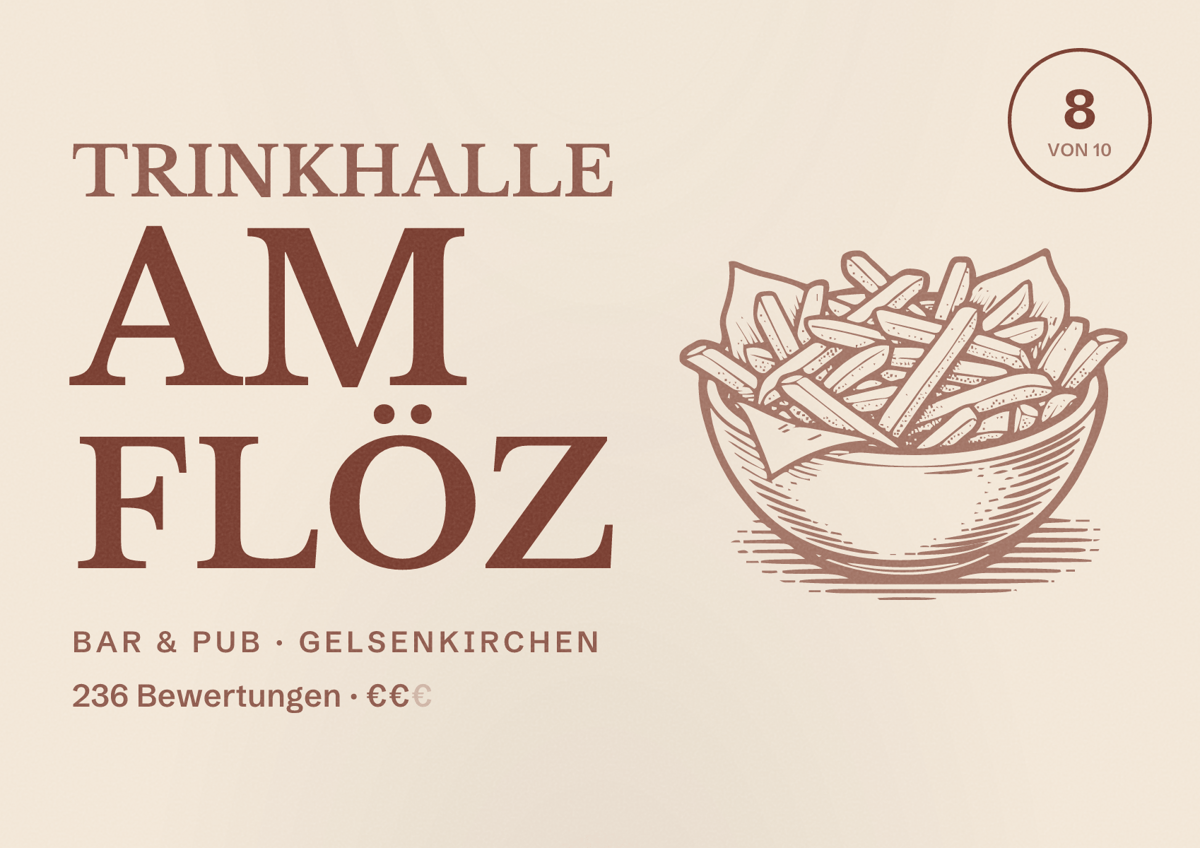 Illustriertes Poster von Trinkhalle am Flöz, Bar & Pub in Gelsenkirchen: Bewertung 8 von 10 aus 236 Bewertungen, Preisniveau €€