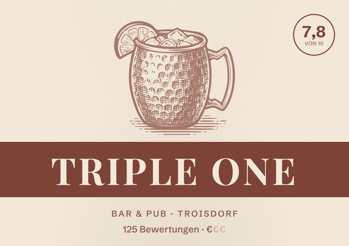 Illustriertes Poster von Triple One, Bar & Pub in Troisdorf: Bewertung 7,8 von 10 aus 125 Bewertungen, Preisniveau €