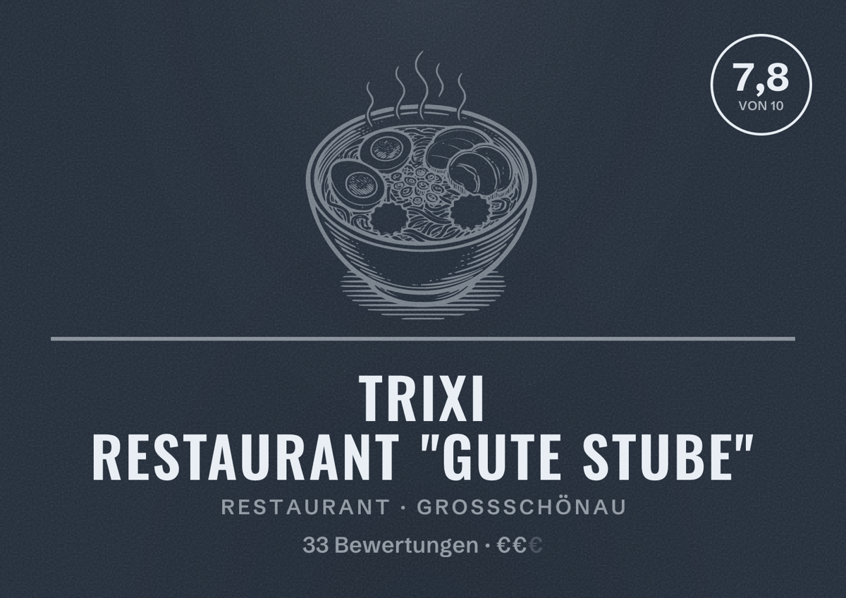 Illustriertes Poster von Trixi Restaurant "Gute Stube", Restaurant in Großschönau: Bewertung 7,8 von 10 aus 33 Bewertungen, Preisniveau €€