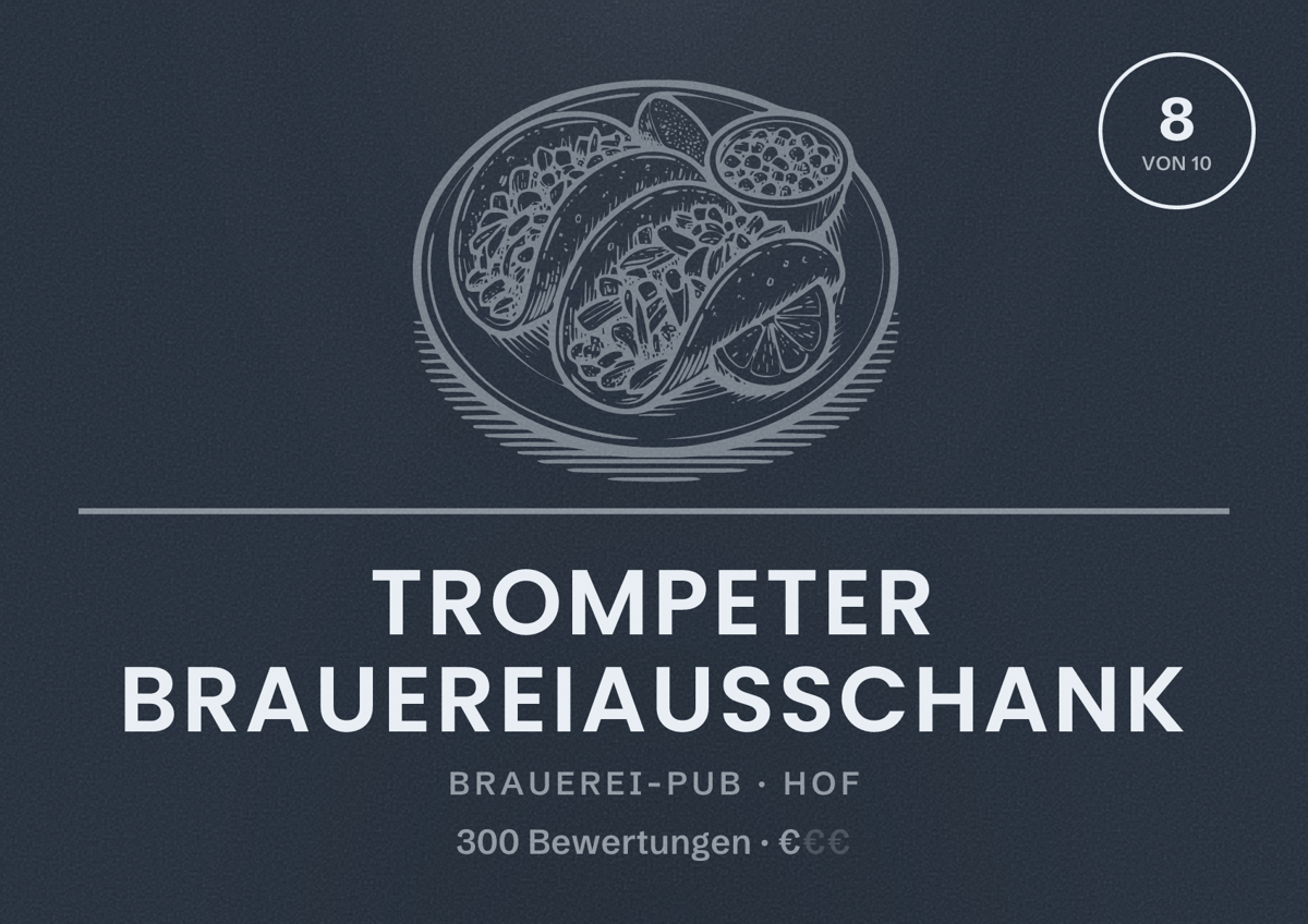 Illustriertes Poster von Trompeter Brauereiausschank, Brauerei-Pub in Hof: Bewertung 8 von 10 aus 300 Bewertungen, Preisniveau €
