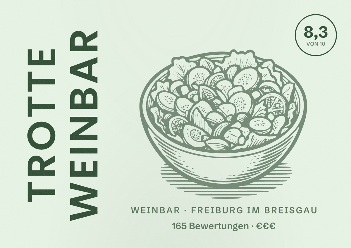 Illustriertes Poster von Trotte Weinbar, Weinbar in Freiburg im Breisgau: Bewertung 8,3 von 10 aus 165 Bewertungen, Preisniveau €€€