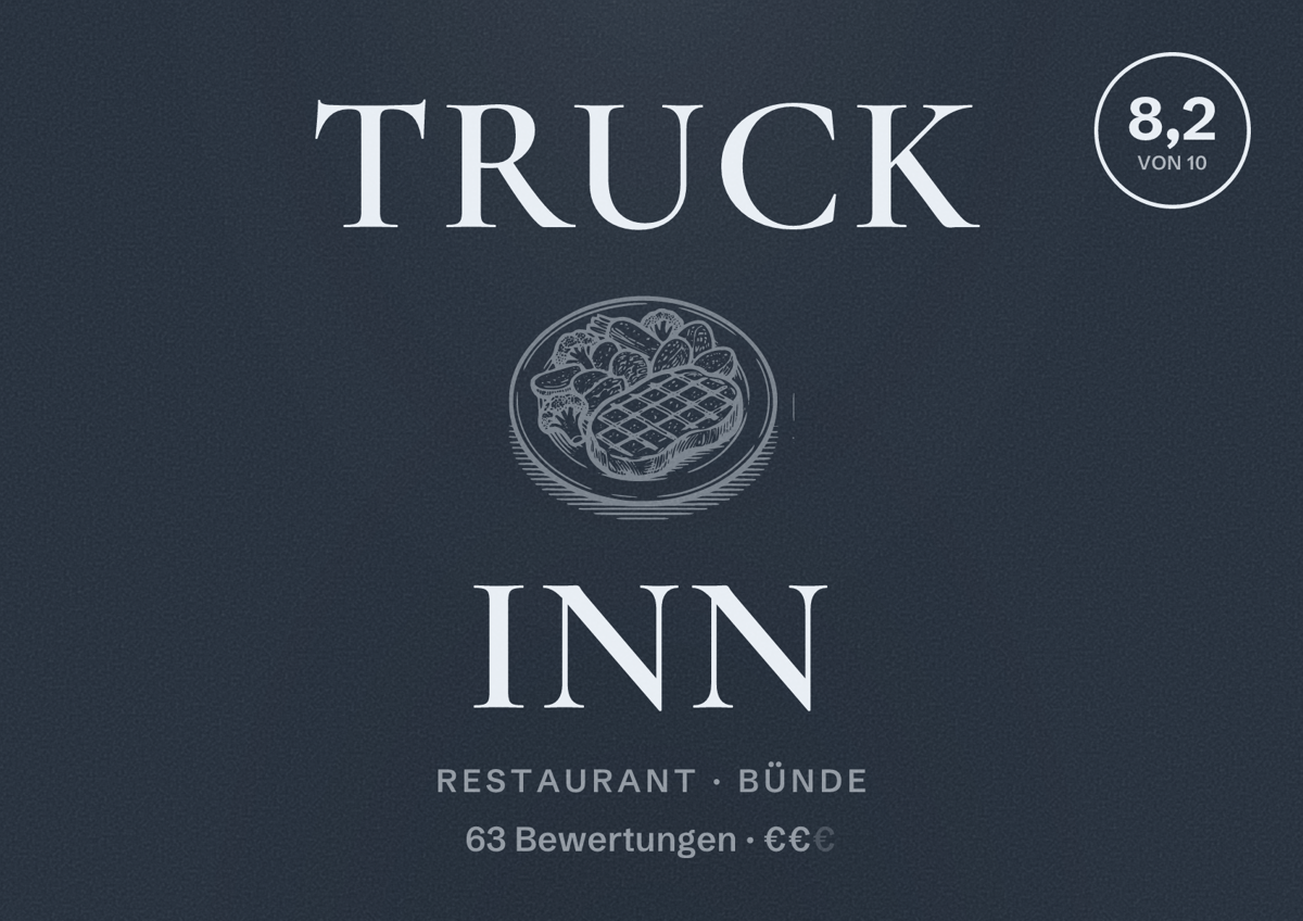 Illustriertes Poster von TRUCK INN, Restaurant in Bünde: Bewertung 8,2 von 10 aus 63 Bewertungen, Preisniveau €€