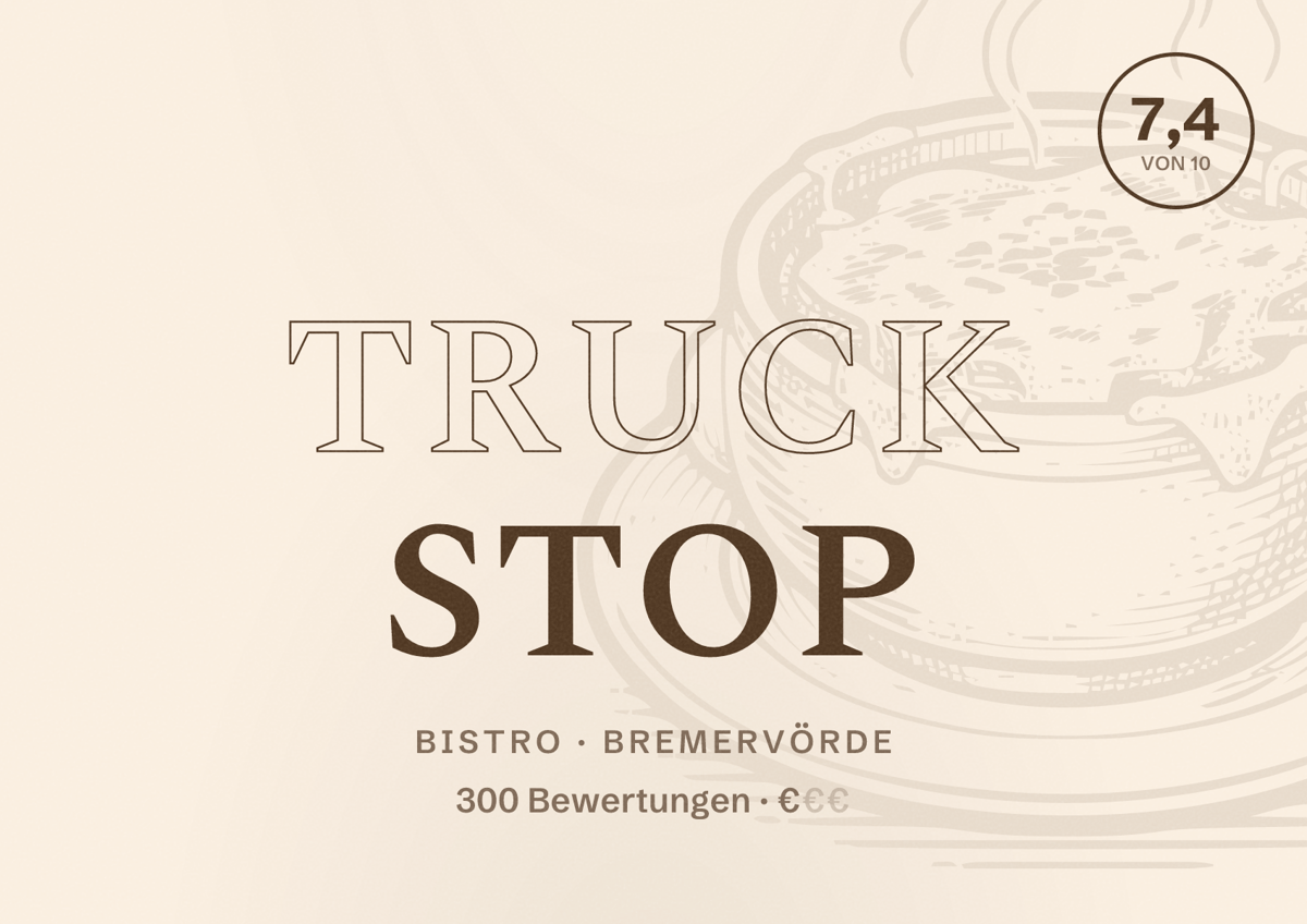 Illustriertes Poster von Truck Stop, Bistro in Bremervörde: Bewertung 7,4 von 10 aus 300 Bewertungen, Preisniveau €