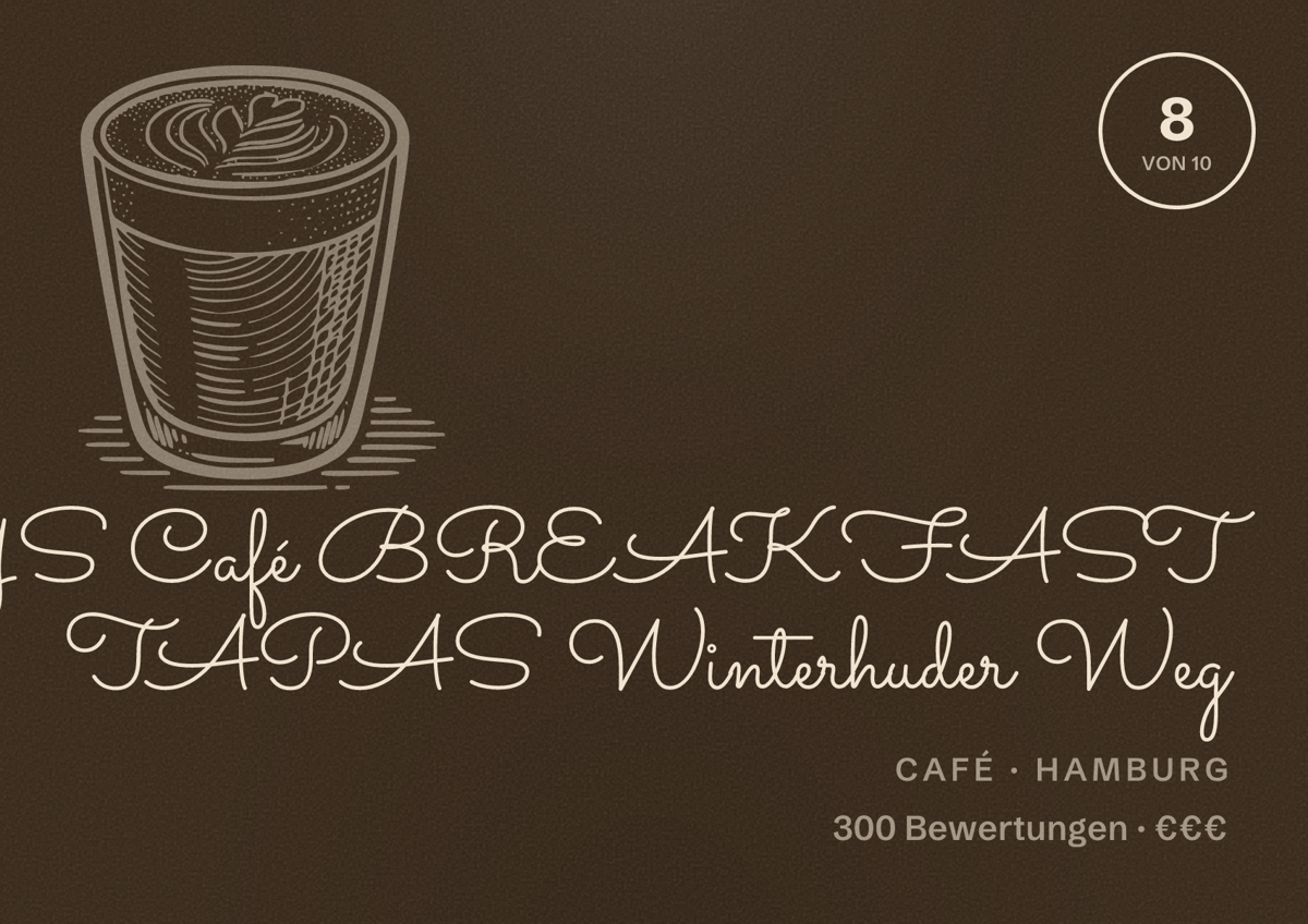 Illustriertes Poster von TRUCYS Café BREAKFAST TAPAS Winterhuder Weg, Café in Hamburg: Bewertung 8,0 von 10 aus 300 Bewertungen, Preisniveau €€€