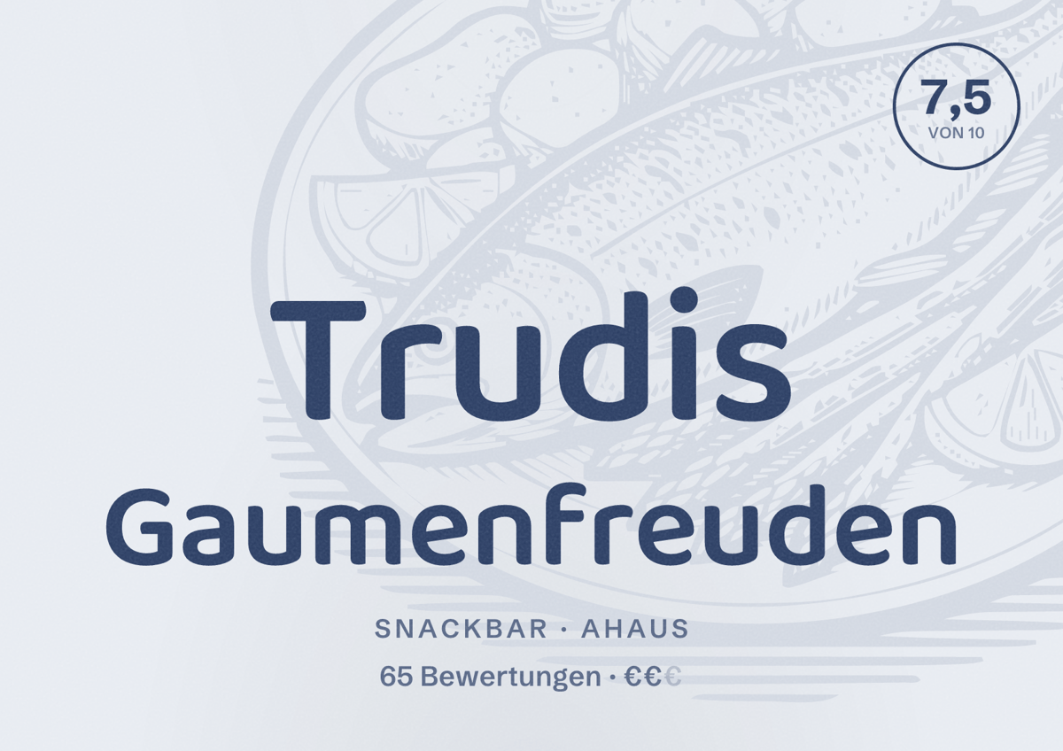 Illustriertes Poster von Trudis Gaumenfreuden, Snackbar in Ahaus: Gästebewertung 7,5 von 10 aus 65 Bewertungen