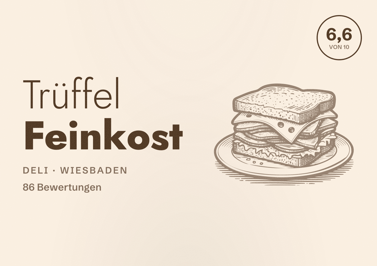 Illustriertes Poster von Trüffel Feinkost, Deli in Wiesbaden: Bewertung 6,6 von 10 aus 86 Bewertungen
