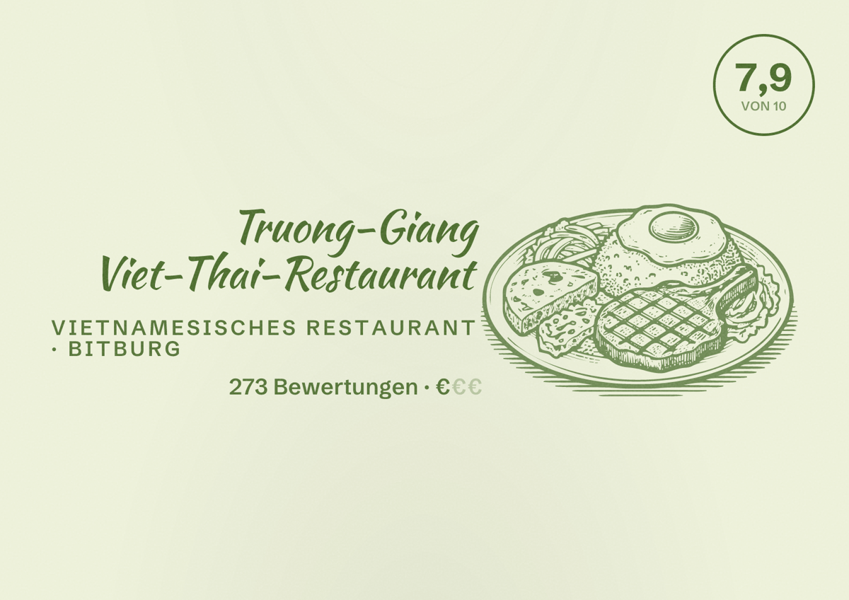Illustriertes Poster von Truong-Giang Viet-Thai-Restaurant, Vietnamesisches Restaurant in Bitburg: Bewertung 7,9 von 10 aus 273 Bewertungen, Preisniveau €