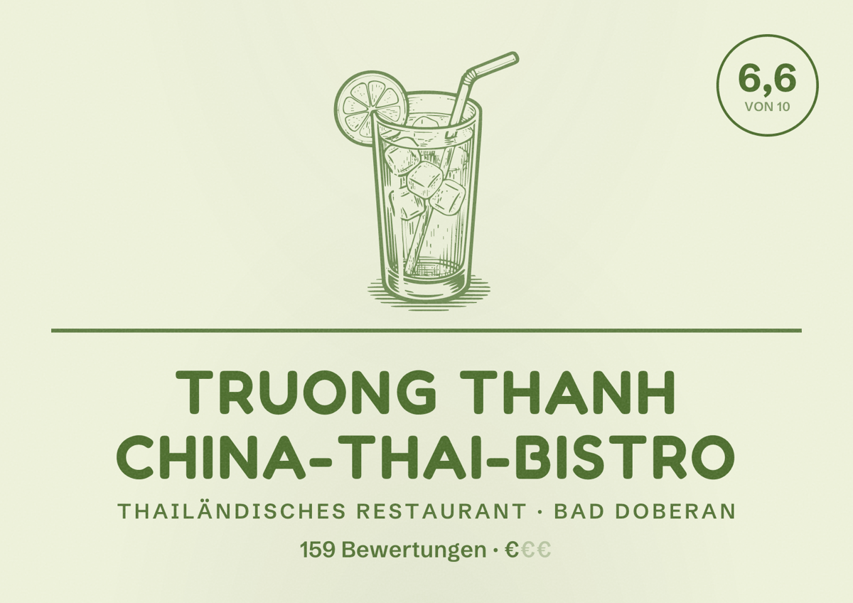 Illustriertes Poster von Truong Thanh China-Thai-Bistro, Thailändisches Restaurant in Bad Doberan: Bewertung 6,6 von 10 aus 159 Bewertungen, Preisniveau €