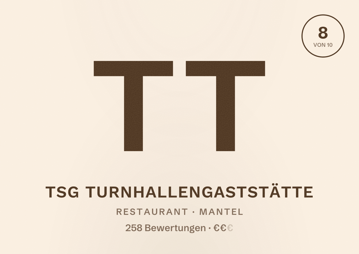 Illustriertes Poster von TSG Turnhallengaststätte, Restaurant in Mantel: Bewertung 8 von 10 aus 258 Bewertungen, Preisniveau €€