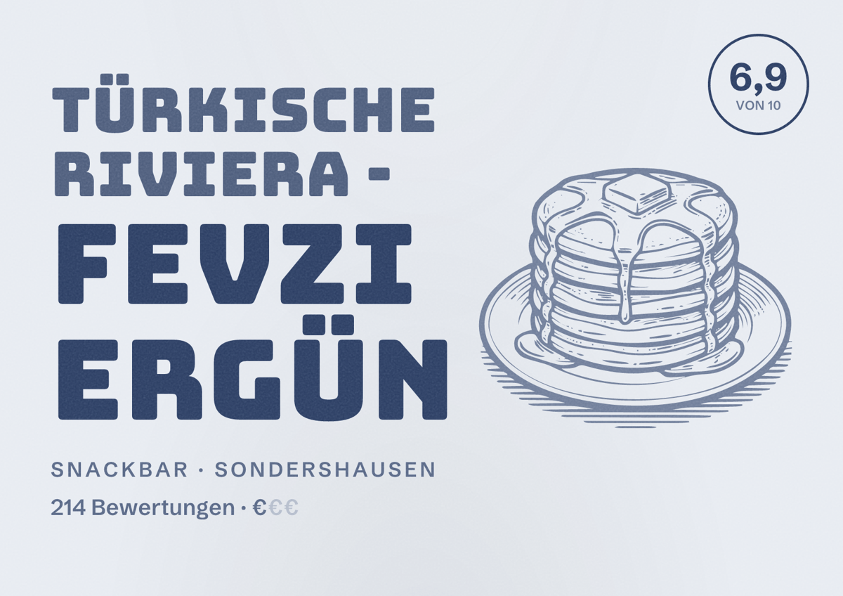 Illustriertes Poster von Türkische Riviera - Fevzi Ergün, Snackbar in Sondershausen: Bewertung 6,9 von 10 aus 214 Bewertungen, Preisniveau €