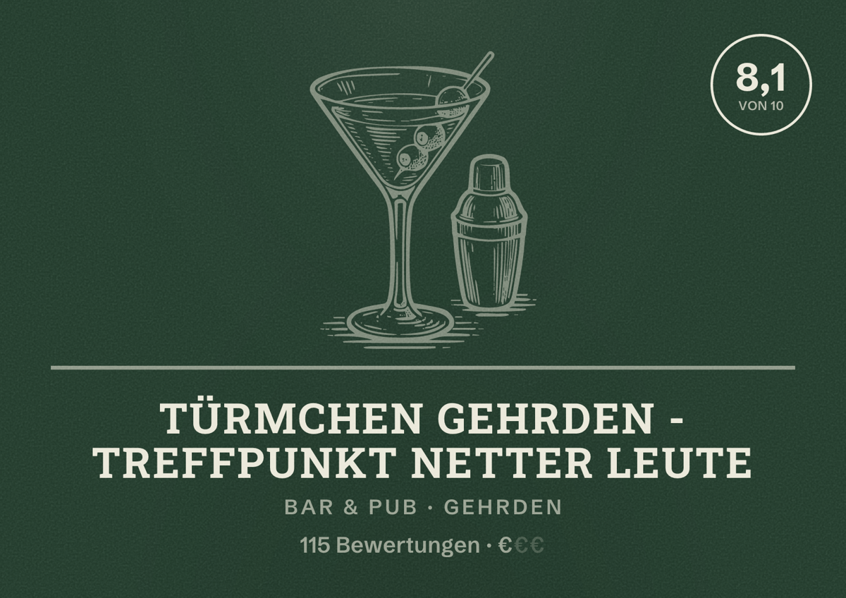Illustriertes Poster von Türmchen Gehrden - Treffpunkt netter Leute, Bar & Pub in Gehrden: Bewertung 8,1 von 10 aus 115 Bewertungen, Preisniveau €