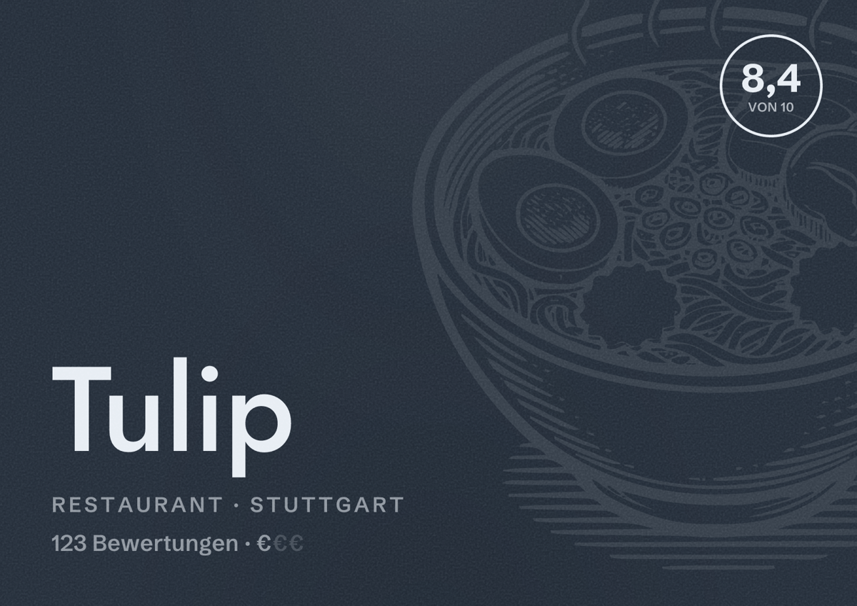 Illustriertes Poster von Tulip, Restaurant in Stuttgart: Bewertung 8,4 von 10 aus 123 Bewertungen, Preisniveau €