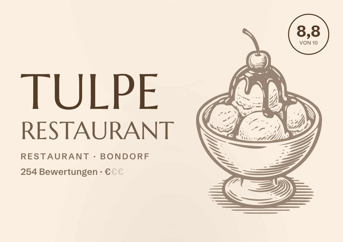 Illustriertes Poster von Tulpe Restaurant, Restaurant in Bondorf: Bewertung 8,8 von 10 aus 254 Bewertungen, Preisniveau €