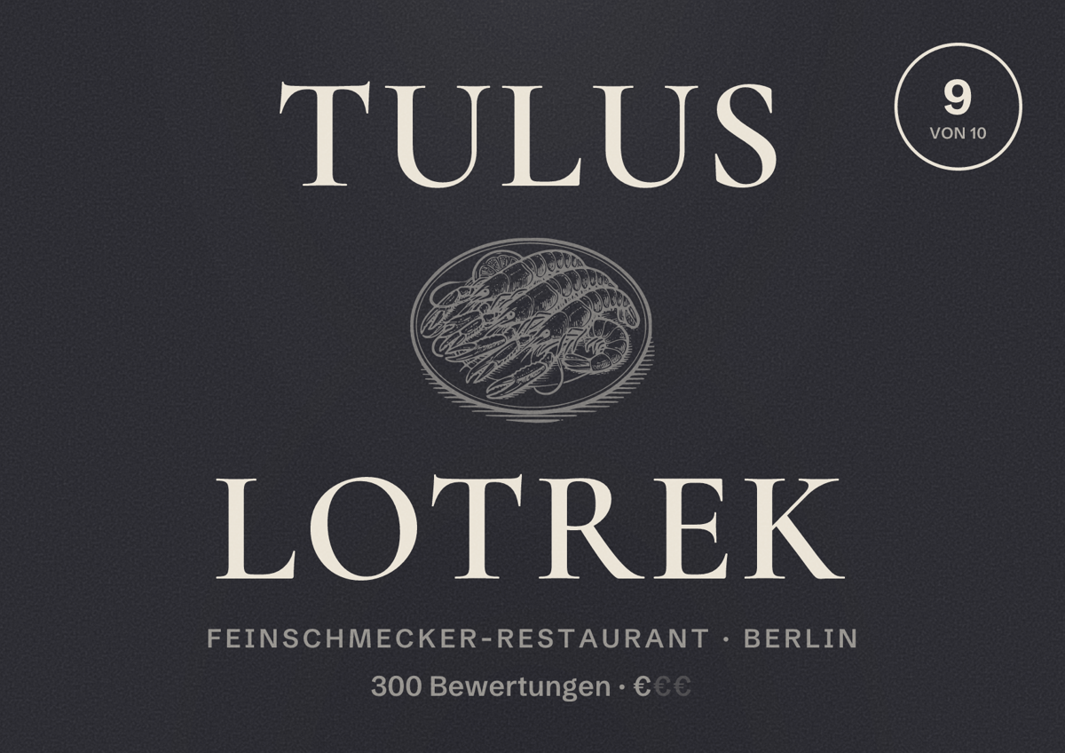 Illustriertes Poster von tulus lotrek, Feinschmecker-Restaurant in Berlin: Bewertung 9,0 von 10 aus 300 Bewertungen, Preisniveau €