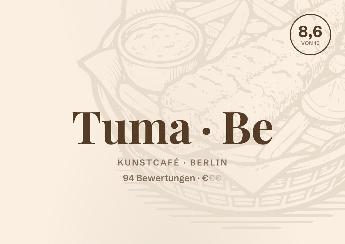 Illustriertes Poster von Tuma Be, Kunstcafé in Berlin: Bewertung 8,6 von 10 aus 94 Bewertungen, Preisniveau €