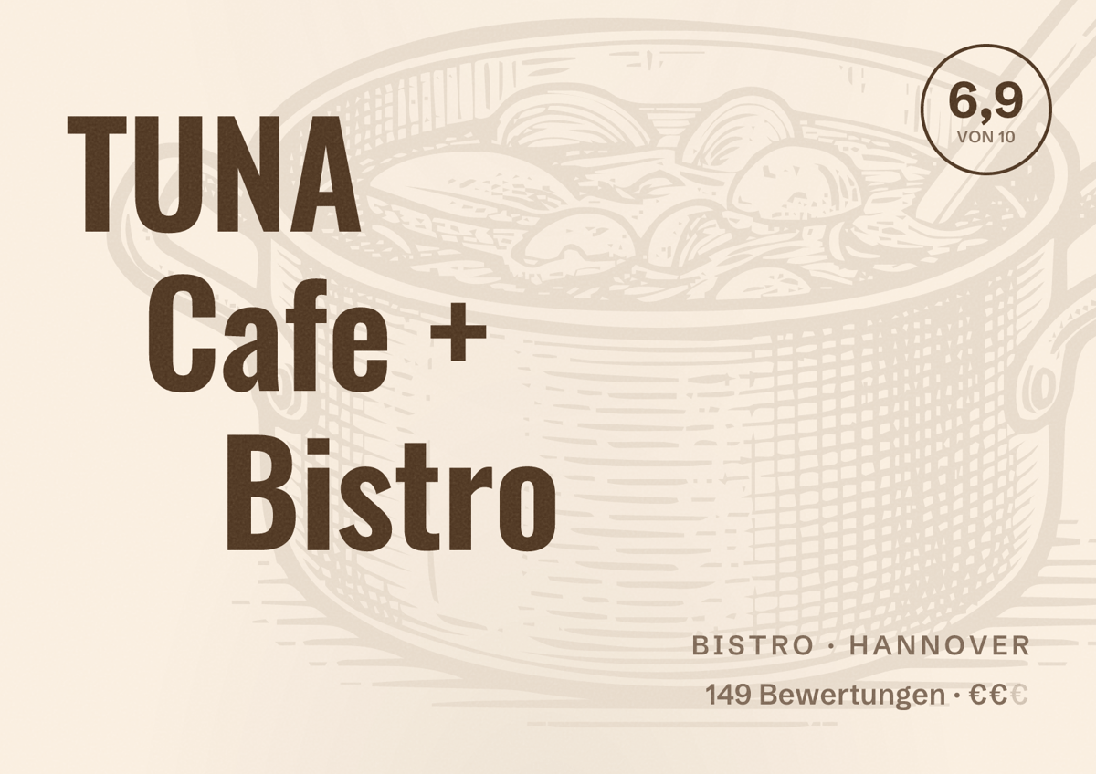 Illustriertes Poster von TUNA Cafe + Bistro, Bistro in Hannover: Gästebewertung 6,9 von 10 aus 149 Bewertungen