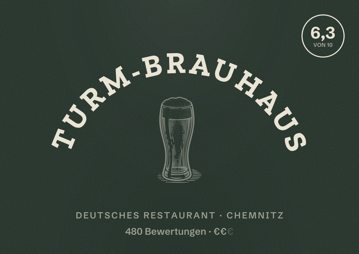 Illustriertes Poster von Turm-Brauhaus, Deutsches Restaurant in Chemnitz: Bewertung 6,3 von 10 aus 480 Bewertungen, Preisniveau €€