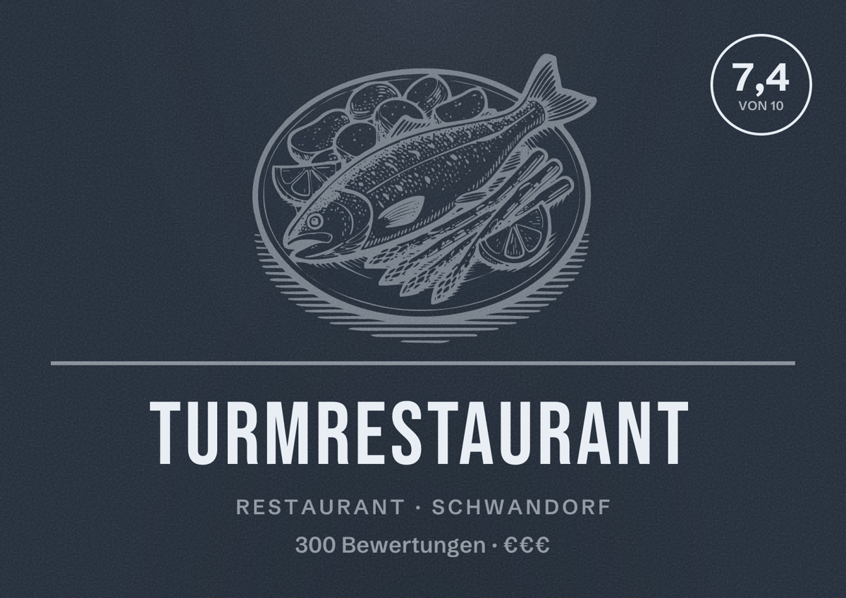 Illustriertes Poster von TurmRestaurant, Restaurant in Schwandorf: Bewertung 7,4 von 10 aus 300 Bewertungen, Preisniveau €€€