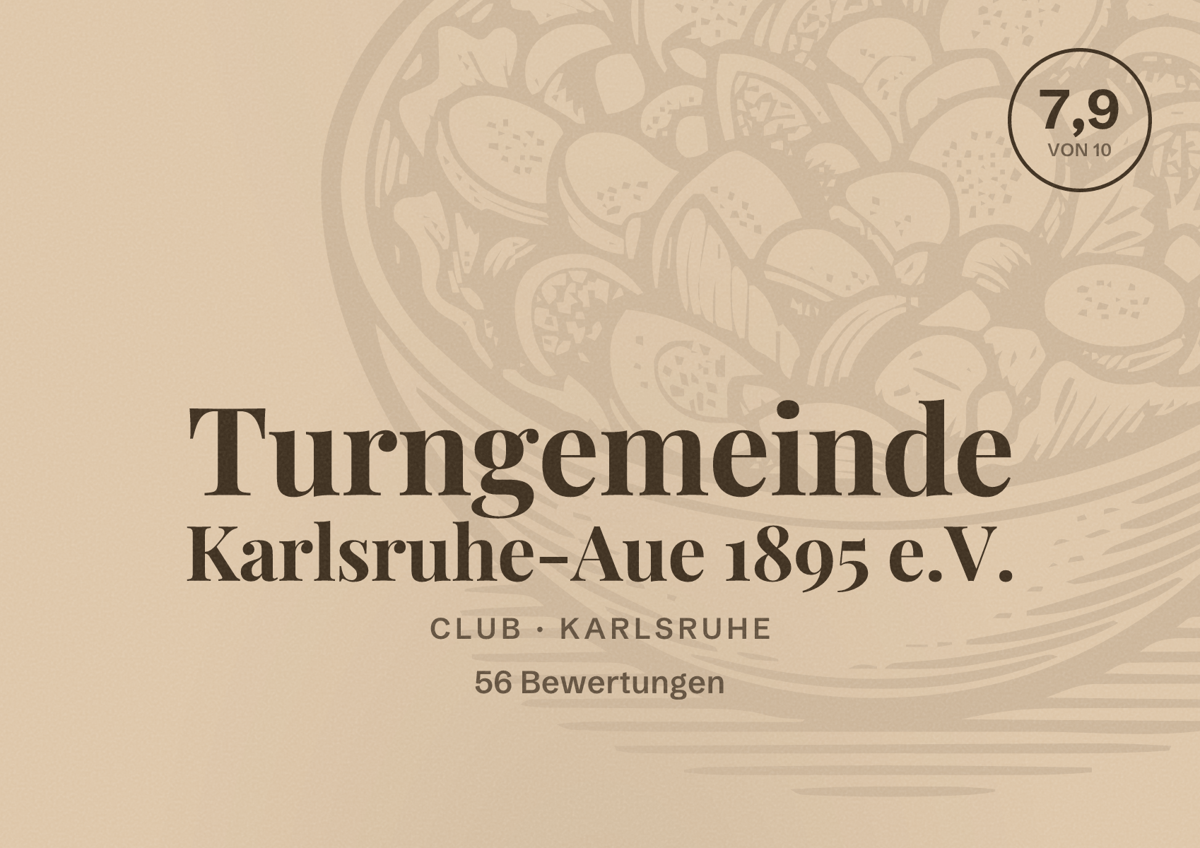 Illustriertes Poster von Turngemeinde Karlsruhe-Aue 1895 e.V., Club in Karlsruhe: Bewertung 7,9 von 10 aus 56 Bewertungen
