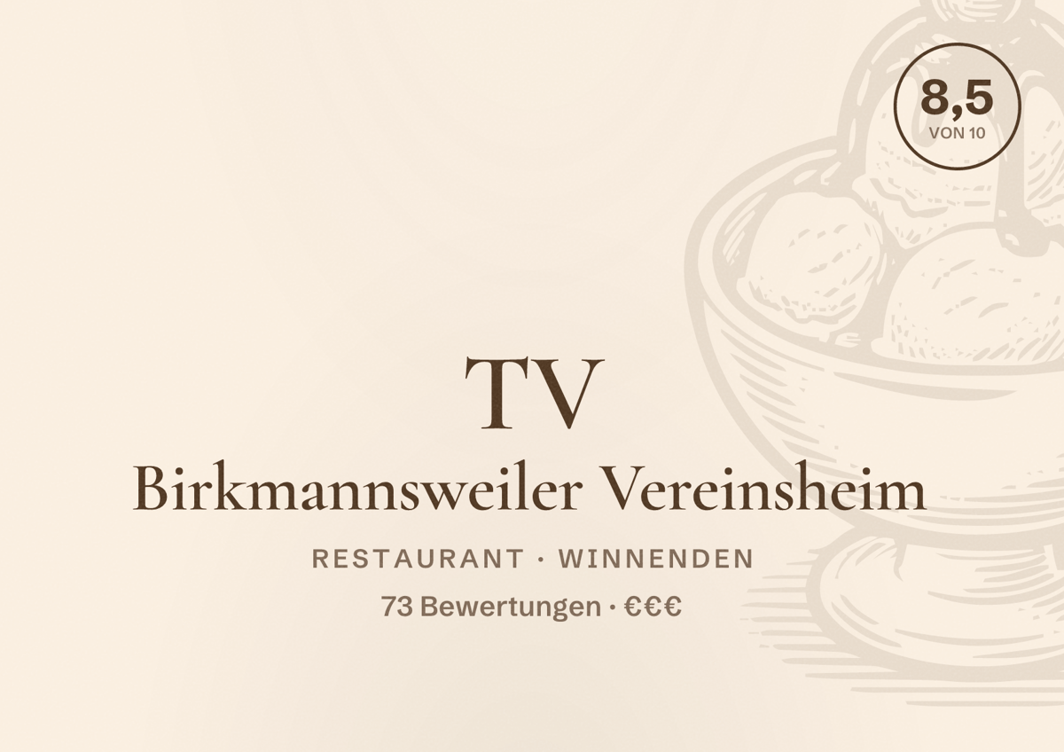 Illustriertes Poster von TV Birkmannsweiler Vereinsheim, Restaurant in Winnenden: Bewertung 8,5 von 10 aus 73 Bewertungen, Preisniveau €€€