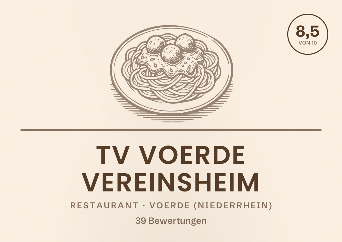 Illustriertes Poster von TV Voerde Vereinsheim, Restaurant in Voerde (Niederrhein): Bewertung 8,5 von 10 aus 39 Bewertungen
