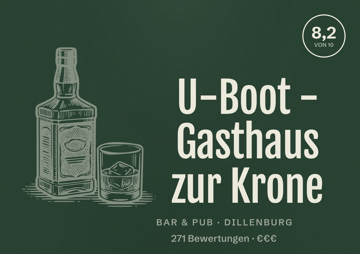 Illustriertes Poster von U-Boot - Gasthaus zur Krone, Bar & Pub in Dillenburg: Bewertung 8,2 von 10 aus 271 Bewertungen, Preisniveau €€€