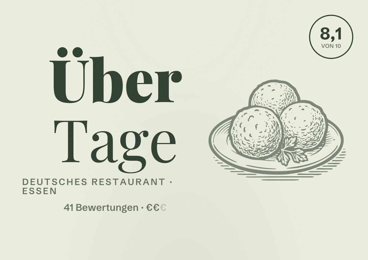 Illustriertes Poster von Über Tage, Deutsches Restaurant in Essen: Gästebewertung 8,1 von 10 aus 41 Bewertungen