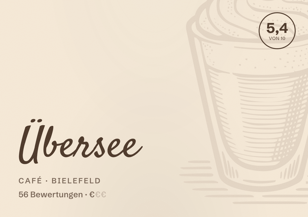 Illustriertes Poster von Übersee, Café in Bielefeld: Bewertung 5,4 von 10 aus 56 Bewertungen, Preisniveau €