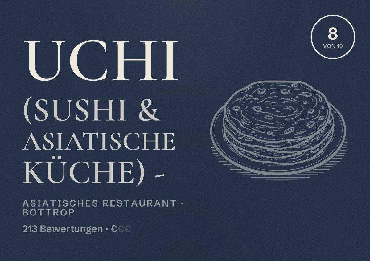 Illustriertes Poster von Uchi (Sushi & Asiatische Küche) -, Asiatisches Restaurant in Bottrop: Bewertung 8 von 10 aus 213 Bewertungen, Preisniveau €