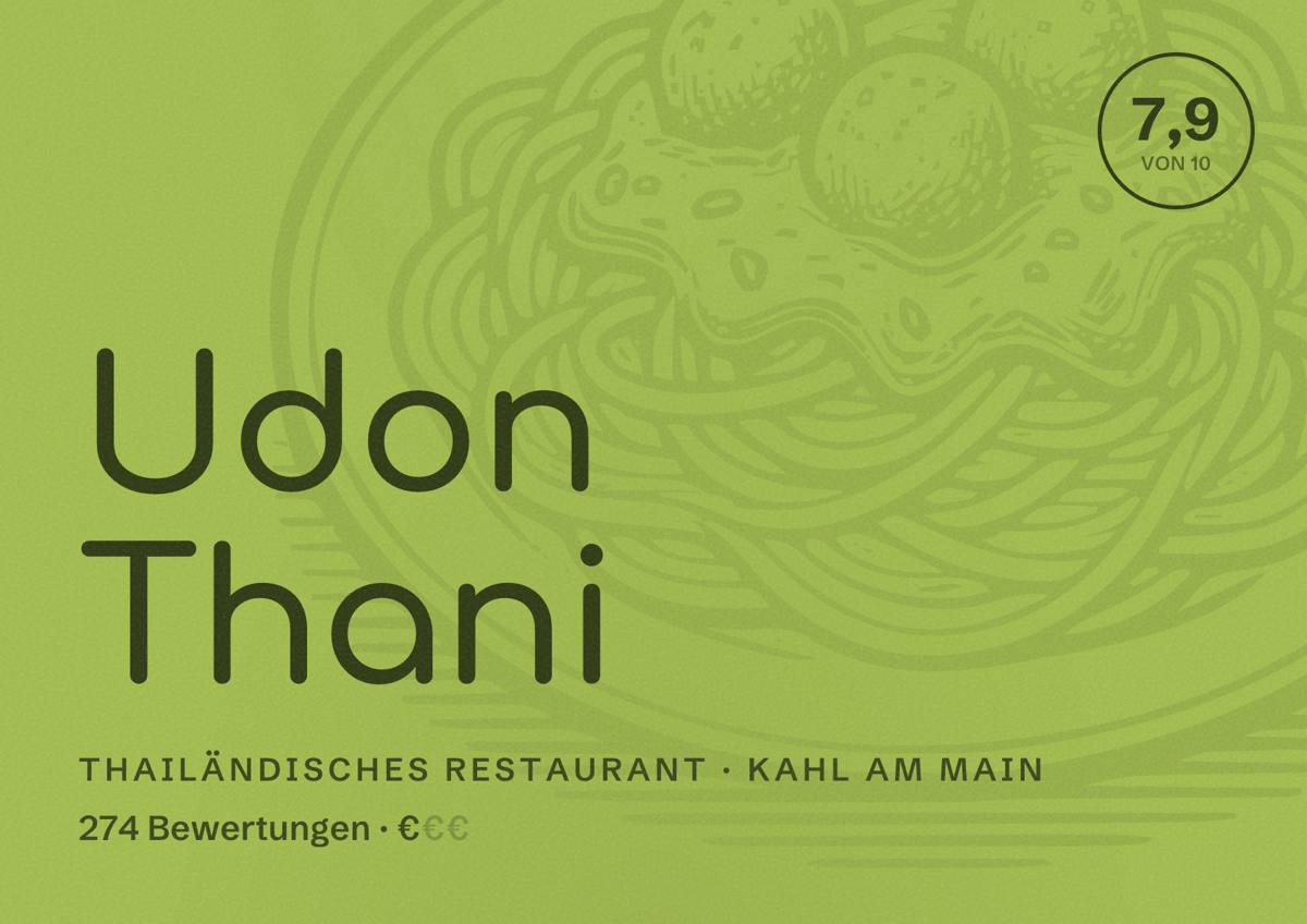 Illustriertes Poster von Udon Thani, Thailändisches Restaurant in Kahl am Main: Bewertung 7,9 von 10 aus 274 Bewertungen, Preisniveau €